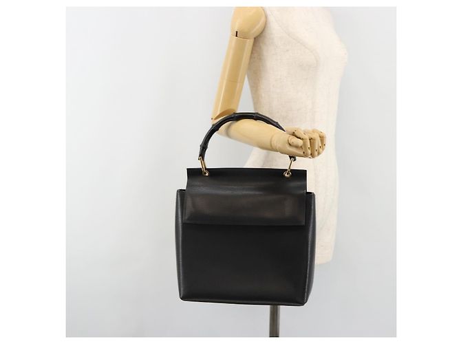 Bolsa de mão GUCCI Bamboo em couro preto e dourado 001 1118 1886 Auth 185153 - vista 24