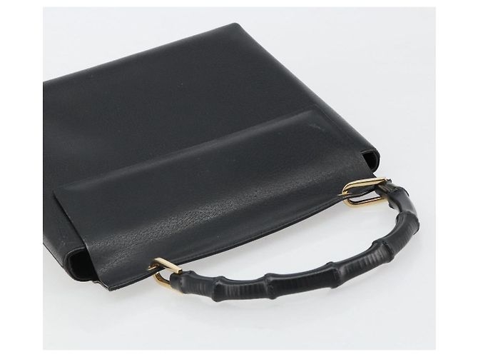 Bolsa de mão GUCCI Bamboo em couro preto e dourado 001 1118 1886 Auth 185153 - vista 6