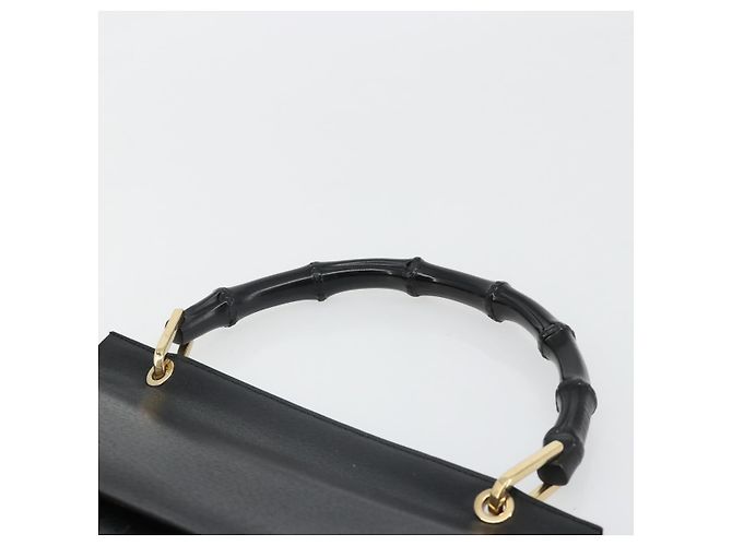 Bolsa de mão GUCCI Bamboo em couro preto e dourado 001 1118 1886 Auth 185153 - vista 8