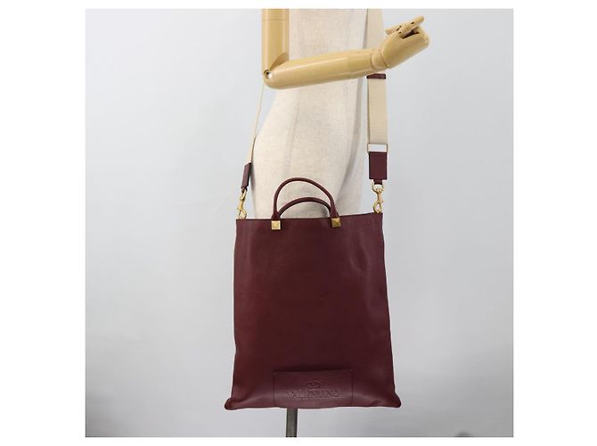 Borsa Tote VALENTINO in pelle 2way Bordeaux Oro Auth BA13367A D'oro Bordò - vista 23