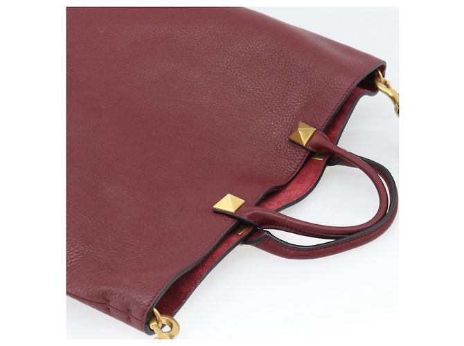 Borsa Tote VALENTINO in pelle 2way Bordeaux Oro Auth BA13367A D'oro Bordò - vista 6
