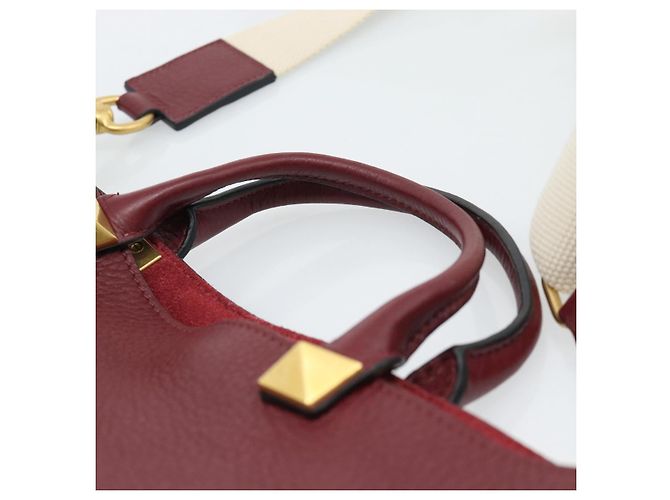 Borsa Tote VALENTINO in pelle 2way Bordeaux Oro Auth BA13367A D'oro Bordò - vista 8