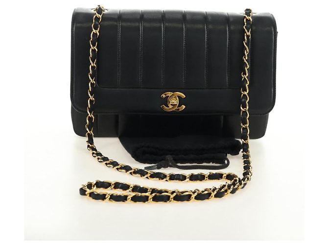 CHANEL Mademoiselle Chain Shoulder Bag Lamb Skin Black Gold CC Auth 185097SAM Nero D'oro - vista 12