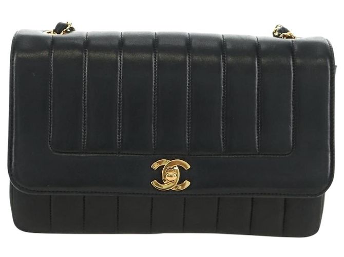 CHANEL Mademoiselle Chain Shoulder Bag Lamb Skin Black Gold CC Auth 185097SAM Nero D'oro - vista 13