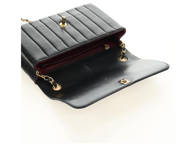 CHANEL Mademoiselle Chain Shoulder Bag Lamb Skin Black Gold CC Auth 185097SAM Nero D'oro - vista 19