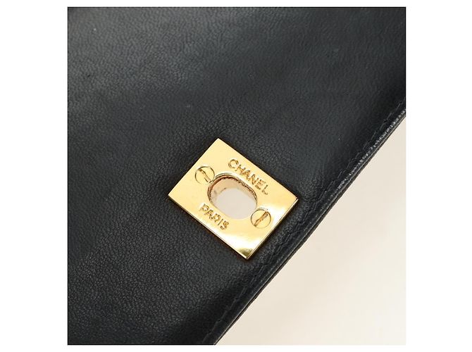 CHANEL Mademoiselle Chain Shoulder Bag Lamb Skin Black Gold CC Auth 185097SAM Nero D'oro - vista 20