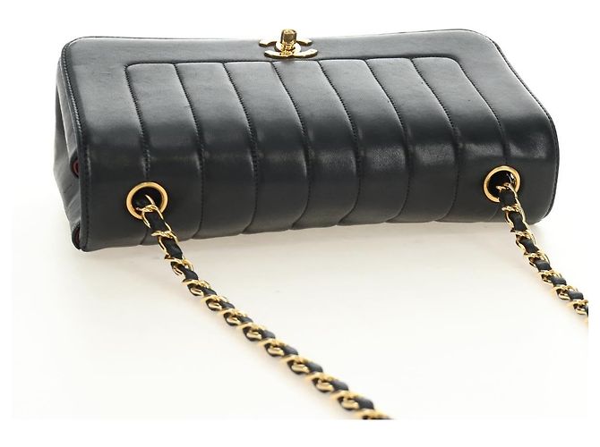 CHANEL Mademoiselle Chain Shoulder Bag Lamb Skin Black Gold CC Auth 185097SAM Nero D'oro - vista 6