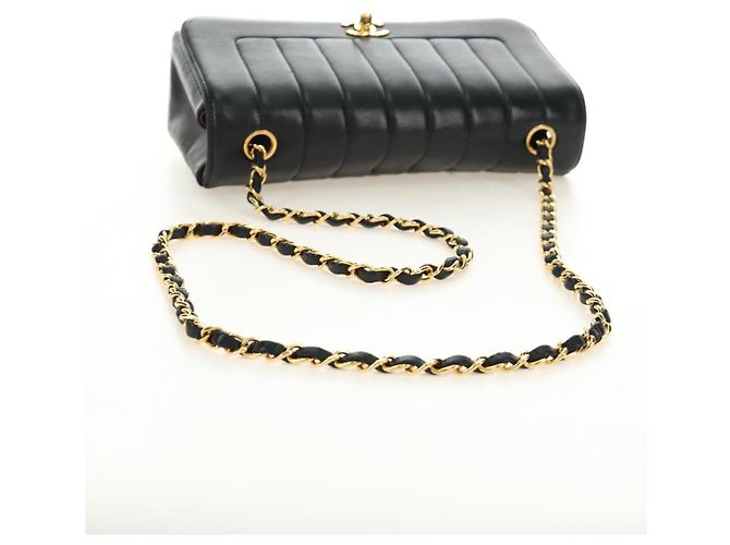CHANEL Mademoiselle Chain Shoulder Bag Lamb Skin Black Gold CC Auth 185097SAM Nero D'oro - vista 7