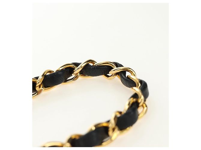 CHANEL Mademoiselle Chain Shoulder Bag Lamb Skin Black Gold CC Auth 185097SAM Nero D'oro - vista 8