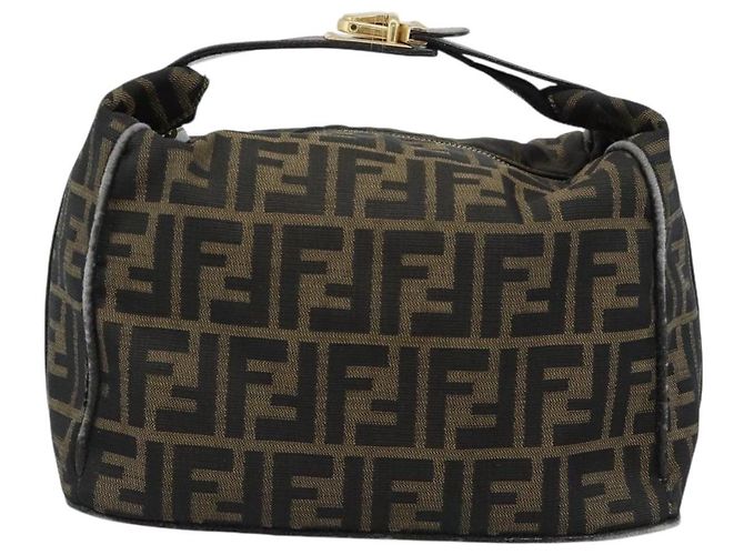 FENDI Zucca Canvas Vanity Hand Bag Black Brown Auth 184898 Marrone Nero - vista 13