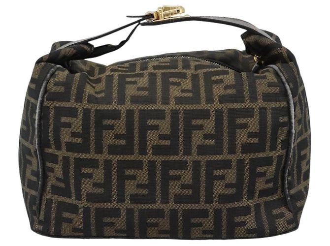 FENDI Zucca Canvas Vanity Hand Bag Black Brown Auth 184898 Marrone Nero - vista 2