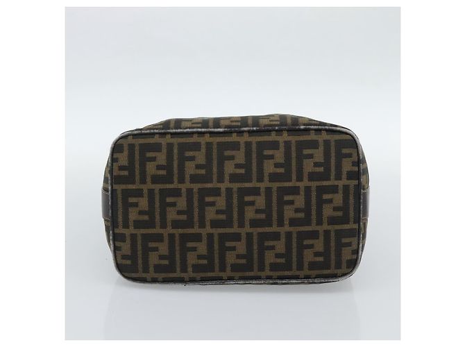 FENDI Zucca Canvas Vanity Hand Bag Black Brown Auth 184898 Marrone Nero - vista 5