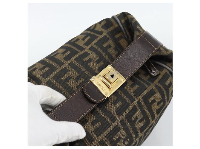 FENDI Zucca Canvas Vanity Hand Bag Black Brown Auth 184898 Marrone Nero - vista 6
