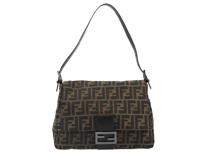 FENDI Zucca Canvas Mamma Baguette Shoulder Bag Black Brown Auth 184903SAM Marrone Nero - vista 13