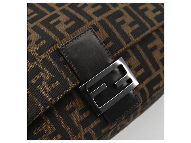 FENDI Zucca Canvas Mamma Baguette Shoulder Bag Black Brown Auth 184903SAM Marrone Nero - vista 19