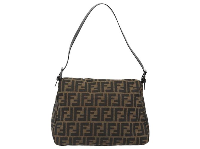 FENDI Zucca Canvas Mamma Baguette Shoulder Bag Black Brown Auth 184903SAM Marrone Nero - vista 2