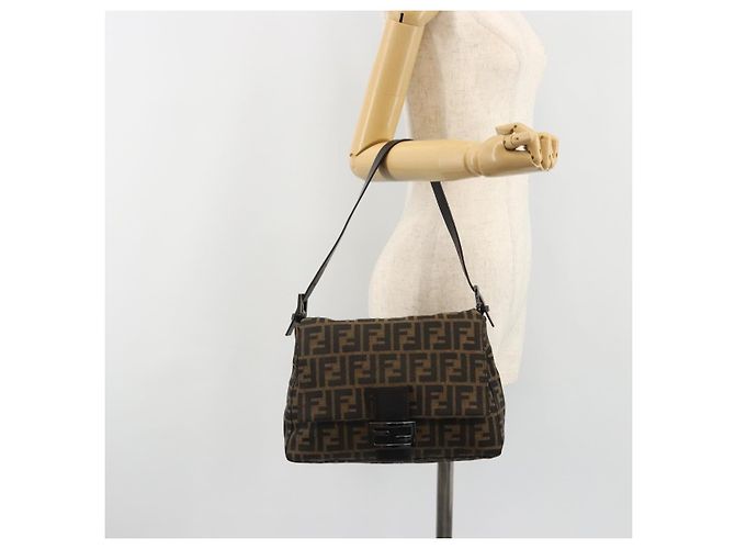 FENDI Zucca Canvas Mamma Baguette Shoulder Bag Black Brown Auth 184903SAM Marrone Nero - vista 26
