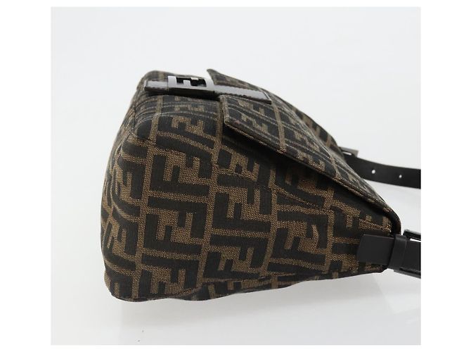 FENDI Zucca Canvas Mamma Baguette Shoulder Bag Black Brown Auth 184903SAM Marrone Nero - vista 3