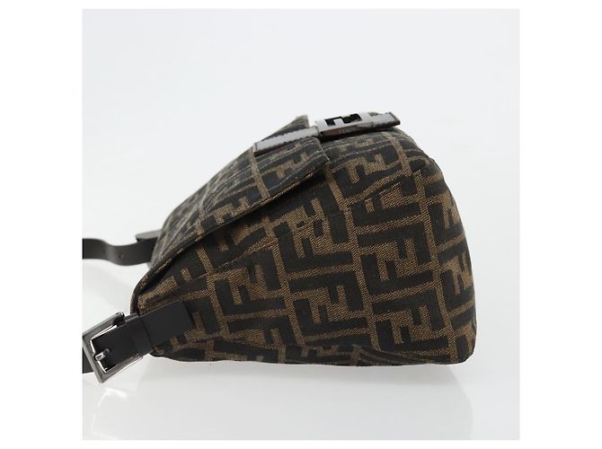 FENDI Zucca Canvas Mamma Baguette Shoulder Bag Black Brown Auth 184903SAM Marrone Nero - vista 4
