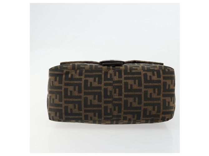 FENDI Zucca Canvas Mamma Baguette Shoulder Bag Black Brown Auth 184903SAM Marrone Nero - vista 5