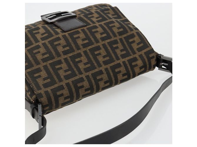 FENDI Zucca Canvas Mamma Baguette Shoulder Bag Black Brown Auth 184903SAM Marrone Nero - vista 6