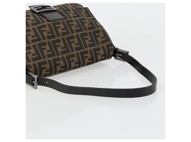 FENDI Zucca Canvas Mamma Baguette Shoulder Bag Black Brown Auth 184903SAM Marrone Nero - vista 7