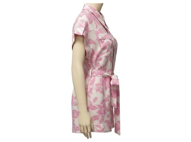 Tuta in lino Zimmermann con stampa tropicale rosa e bianca e polsini a campana - vista 2