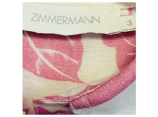 Tuta in lino Zimmermann con stampa tropicale rosa e bianca e polsini a campana - vista 4