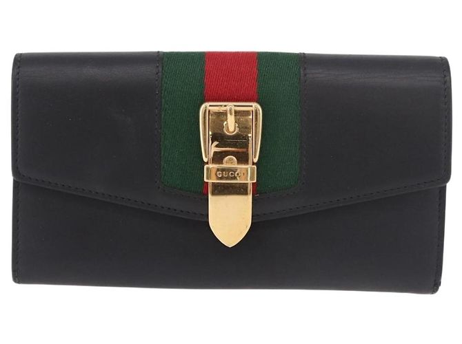 GUCCI Silvi Web Sherry Line Long Wallet Leather Black Red 476084 Auth am11867V Nero Rosso Verde - vista 13