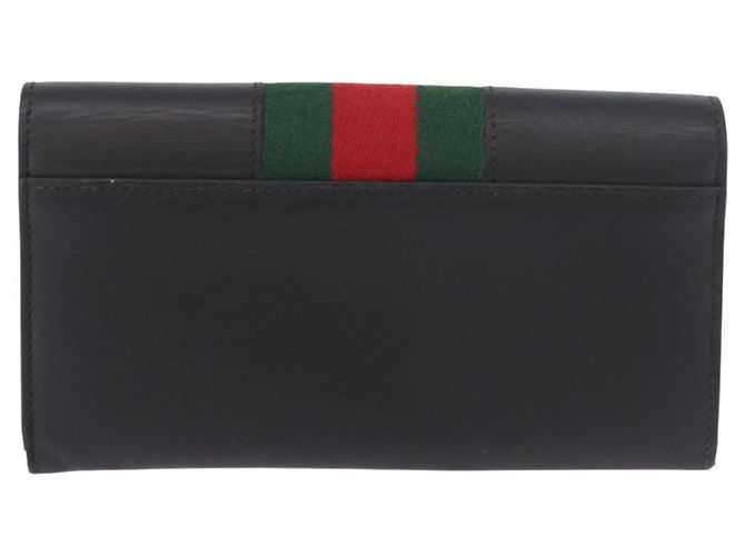 GUCCI Silvi Web Sherry Line Long Wallet Leather Black Red 476084 Auth am11867V Nero Rosso Verde - vista 2