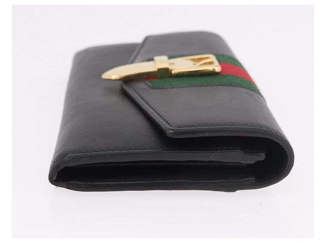 GUCCI Silvi Web Sherry Line Long Wallet Leather Black Red 476084 Auth am11867V Nero Rosso Verde - vista 3