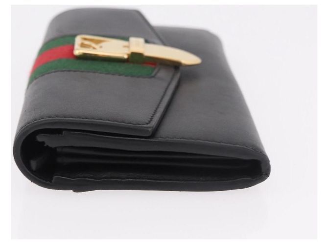 GUCCI Silvi Web Sherry Line Long Wallet Leather Black Red 476084 Auth am11867V Nero Rosso Verde - vista 4