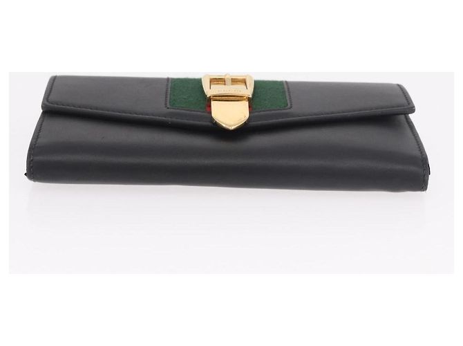 GUCCI Silvi Web Sherry Line Long Wallet Leather Black Red 476084 Auth am11867V Nero Rosso Verde - vista 6