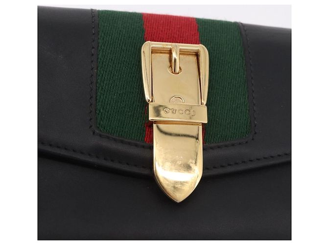 GUCCI Silvi Web Sherry Line Long Wallet Leather Black Red 476084 Auth am11867V Nero Rosso Verde - vista 8