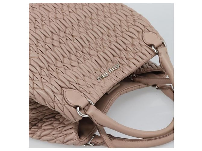 Borsa a Mano Miu Miu Matelasse in Pelle 2way Rosa Argento Auth 184822SAM - vista 6