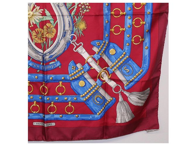 Hermès HERMES Carré 90 Sciarpa "aux champs" Seta Rossa Auth 183130 Rosso - vista 10