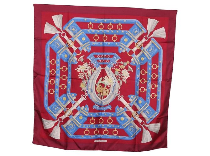 Hermès HERMES Carré 90 Sciarpa "aux champs" Seta Rossa Auth 183130 Rosso - vista 12