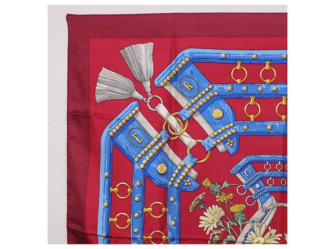 Hermès HERMES Carré 90 Sciarpa "aux champs" Seta Rossa Auth 183130 Rosso - vista 2