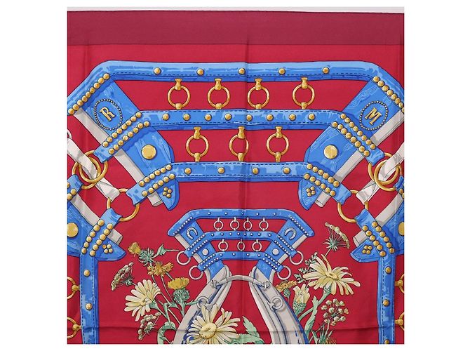 Hermès HERMES Carré 90 Sciarpa "aux champs" Seta Rossa Auth 183130 Rosso - vista 3