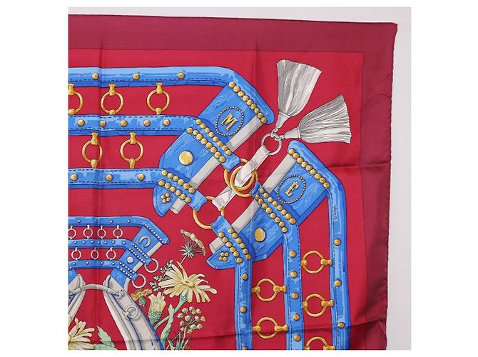 Hermès HERMES Carré 90 Sciarpa "aux champs" Seta Rossa Auth 183130 Rosso - vista 4