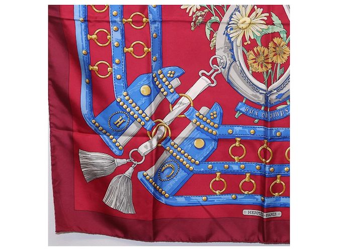 Hermès HERMES Carré 90 Sciarpa "aux champs" Seta Rossa Auth 183130 Rosso - vista 8