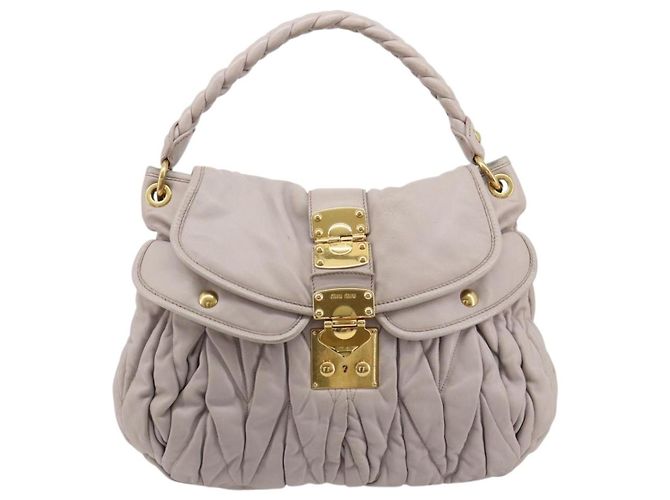 Bolso de hombro Miu Miu Matelassé Cuero 2way Oro Púrpura gris Auth 184618A Dorado Morado oscuro - vista 13