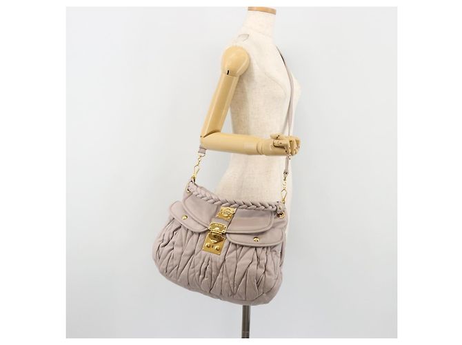Bolso de hombro Miu Miu Matelassé Cuero 2way Oro Púrpura gris Auth 184618A Dorado Morado oscuro - vista 31
