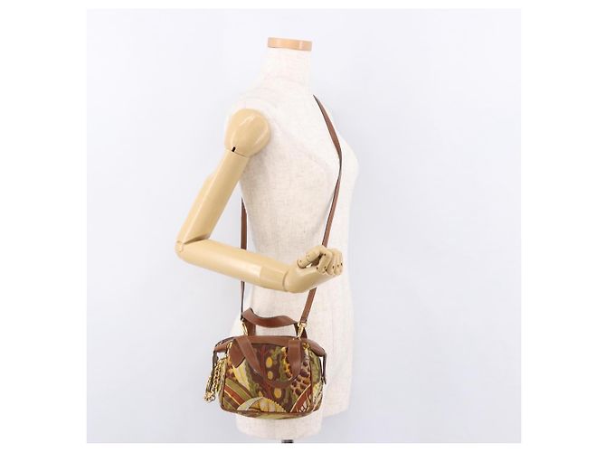 Borsa Salvatore Ferragamo in tela e pelle 2way marrone oro Auth am11858A D'oro - vista 22