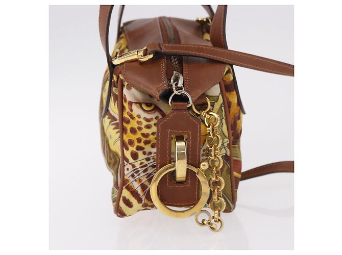 Borsa Salvatore Ferragamo in tela e pelle 2way marrone oro Auth am11858A D'oro - vista 4