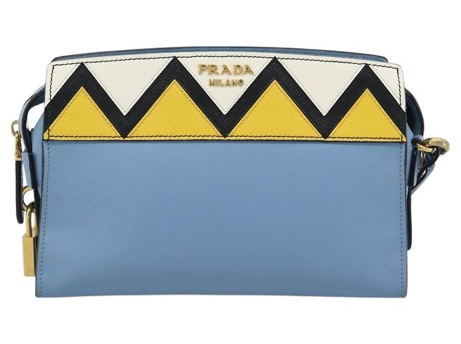 Borsa a Spalla PRADA in Pelle Azzurro Chiaro Oro Auth ka4742M D'oro Blu chiaro - vista 13