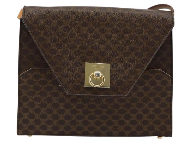 Céline Borsa a Spalla CELINE Macadam Canvas PVC Pelle Marrone Oro Auth 184541 D'oro - vista 13