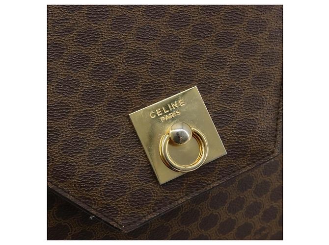 Céline Borsa a Spalla CELINE Macadam Canvas PVC Pelle Marrone Oro Auth 184541 D'oro - vista 19