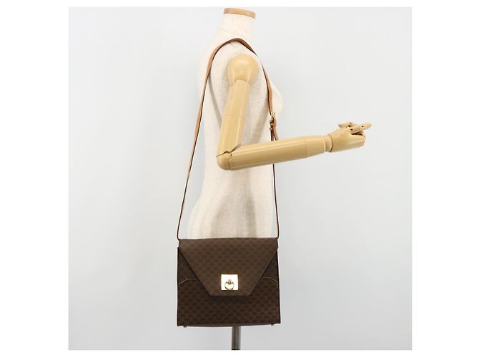 Céline Borsa a Spalla CELINE Macadam Canvas PVC Pelle Marrone Oro Auth 184541 D'oro - vista 25
