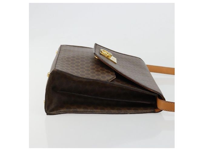 Céline Borsa a Spalla CELINE Macadam Canvas PVC Pelle Marrone Oro Auth 184541 D'oro - vista 3